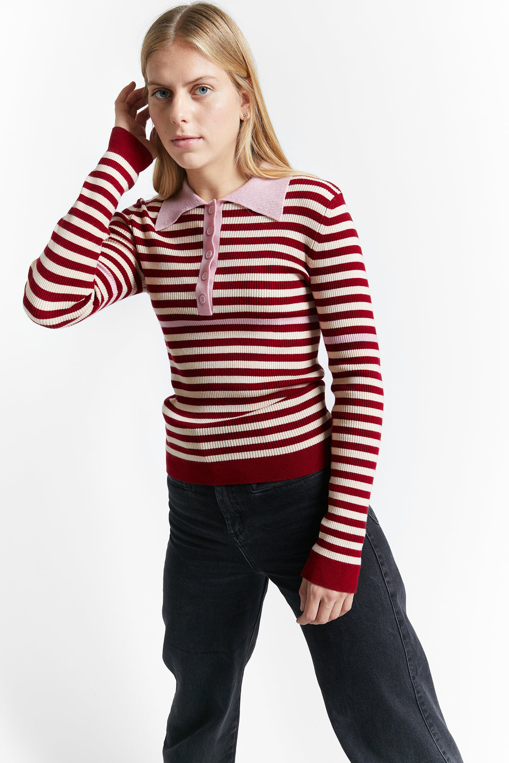 RIBBED POLO PULLOVER