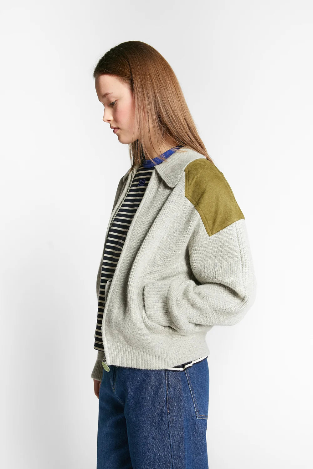 CARDIGAN WITH ZIPPER AND SUEDE