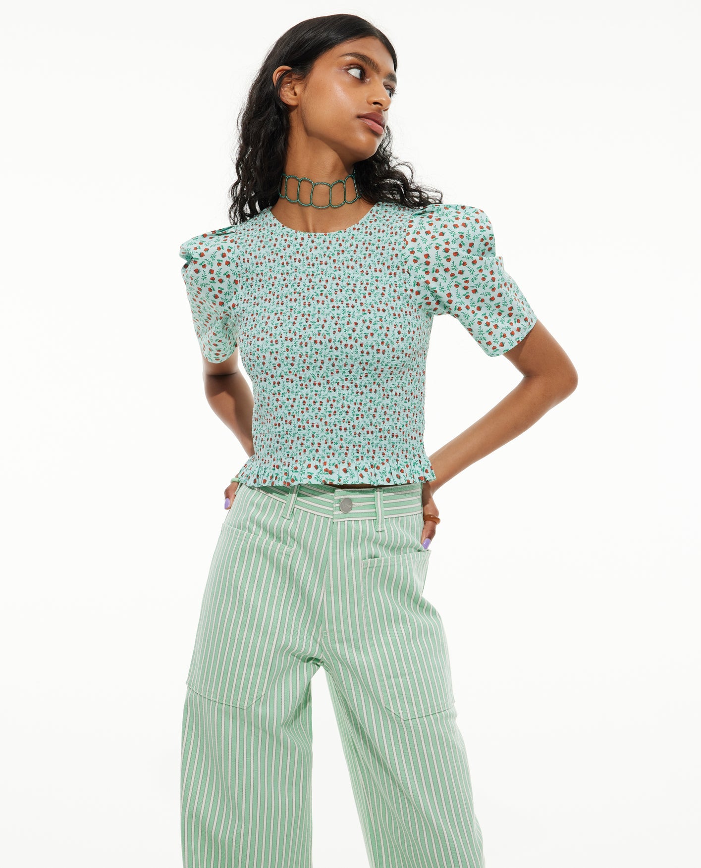 PRINTED POPLIN SMOCK TOP