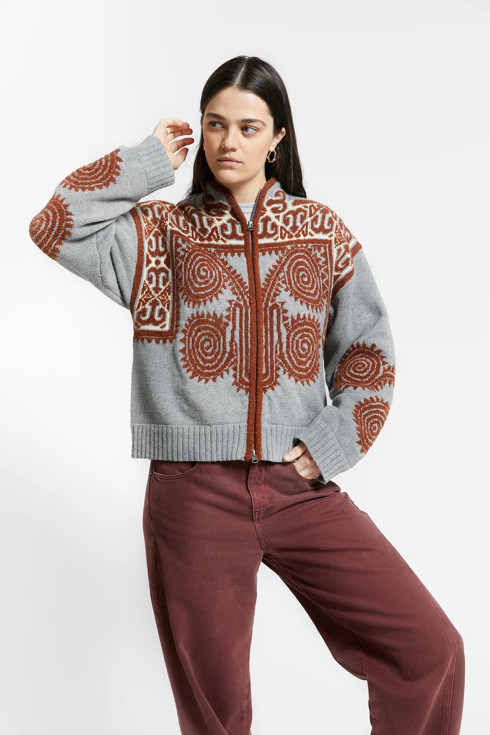 EMBROIDERED CARDIGAN WITH ZIPPER