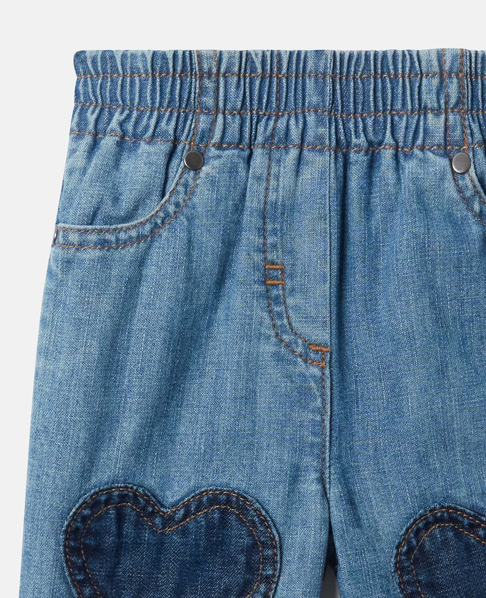 DENIM PANTS WITH HEART PATCHES