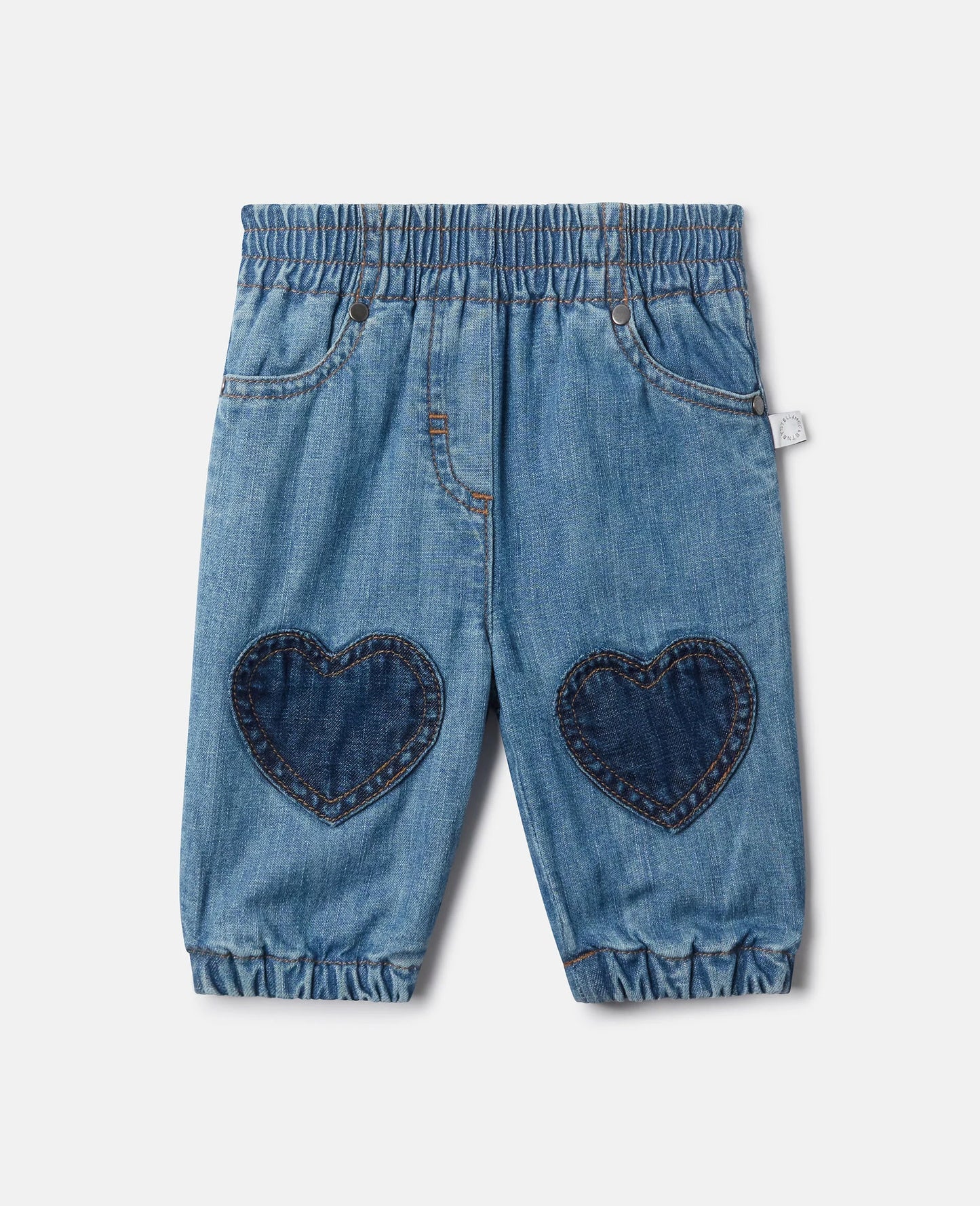 DENIM PANTS WITH HEART PATCHES