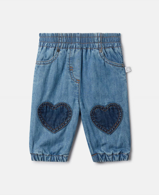 DENIM PANTS WITH HEART PATCHES